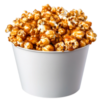 Delicious Caramel Popcorn in a White Bucket Ready for Enjoyment png