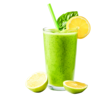 Refreshing Green Smoothie with Lime and Basil Garnish in Glass png