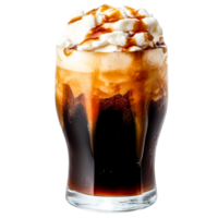 Iced Coffee Beverage with Whipped Cream and Drizzle Garnish png