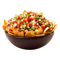 Fresh Salsa and Tortilla Chips Served in a Rustic Bowl png