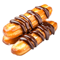 A Delicious Churros Drizzled with Rich Chocolate Sauce on png