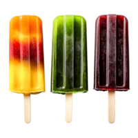 Colorful Ice Pops on Sticks with Vibrant Layers and Flavors png