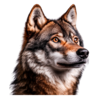 closeup Portrait of a Majestic Grey Wolf Against Plain Background png