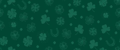 Patricks Day, clover pattern on green. Hand - drawn illustrations. vector