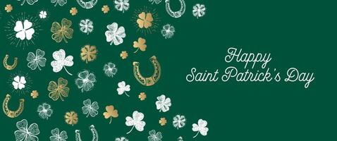 St. Patricks Day, clover pattern on green. vector
