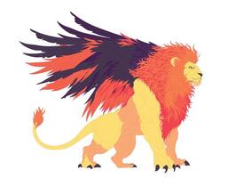 Majestic winged lion with powerful wings and fierce gaze, a mythical and legendary creature background. vector