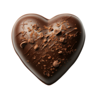 Heartshaped chocolate piece with a smooth surface featuring tiny chocolate crumbs and a slightly melted glossy sheen png