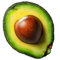 Another halved avocado with a similar vibrant green interior and smooth dark skin placed at a slightly different angle to showcase its texture png
