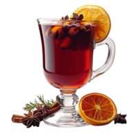 Warm mulled wine with floating orange slices and fragrant spices symbolizing coziness and the comforting taste of winter beverages png