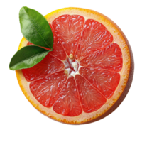 Freshly sliced grapefruit with a juicy red interior and glossy green leaves represents refreshment citrus tang and the vibrant taste of tropical fruits png