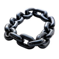 Heavy black metal chain coiled into a circular shape with thick interlocking links creating a strong industrial look png