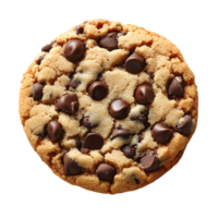 Chocolate chip cookie with golden brown edges and melted dark chocolate chips scattered across its deliciously textured surface png