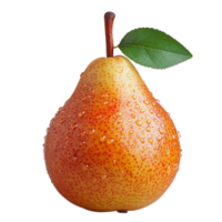 Single pear with a vibrant gradient of yellow and red and a fresh green leaf symbolizing ripeness and the succulent juiciness of premium fruit png