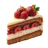 A layered strawberry shortcake with whipped cream and fresh berries on top symbolizing indulgence and the delightful taste of sweet confections png