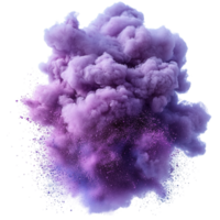 Cloud of vibrant purple powder exploding into the air with tiny particles spreading in all directions in a dynamic display png