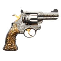 Revolver with ornate engravings symbolizing classic craftsmanship and a piece of historical weaponry png