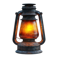 Vintage oil lantern with a glowing flame and a sturdy metal frame representing warmth nostalgia and the comforting light of an oldfashioned lamp used to brighten dark spaces and outdoor adventures png