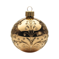 Gold Christmas ornament with intricate swirling patterns and a delicate hanging loop representing festivity elegance and the dazzling charm of holiday decorations png