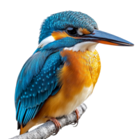 Kingfisher bird with vibrant blue and orange feathers perched on a branch representing agility precision and the remarkable hunting skills of a bird known for its sharp beak and swift dives into water png