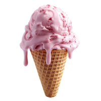 Pink ice cream cone melting over a crisp waffle base symbolizing summer joy sweetness and the irresistible pleasure of enjoying a cold dessert on a warm day png