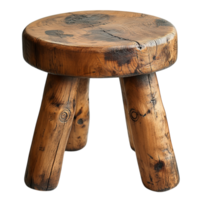 Wooden stool with a rustic handcrafted design symbolizing durability simplicity and the charm of traditional craftsmanship found in everyday furniture pieces png
