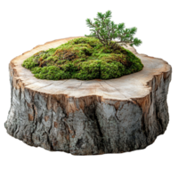 Tree stump with fresh green moss and tiny plants growing on top showcases the beauty of natures endless regeneration png
