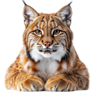 Wild lynx with tufted ears and a sharp gaze sits confidently showcasing its thick fur and keen hunting instincts png