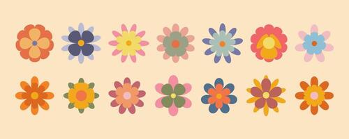 Groovy simple flowers set. Collection of abstract flowers in minimalistic style. Geometric flower set. Abstract minimal daisy elements. Brutalist design. vector