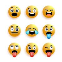 Realistic set of emoticons, emojis with different facial expressions and shadow on white background vector