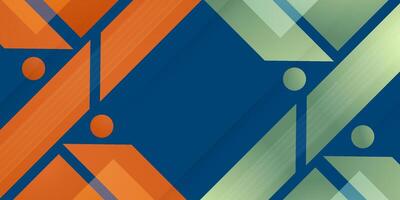 Abstract 3D background with overlap orange and green shapes on blue color background. Seamless frame pattern design. vector