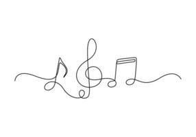 Treble clef and music notes continuous single line drawing graphic illustration vector