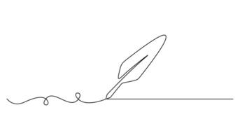 Continuous single line drawing of bird feather. Graphic illustration vector