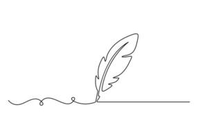 Continuous one line drawing of bird feather. Graphic illustration vector