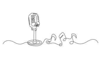 Microphone drawing in one continuous line. Graphic illustration vector