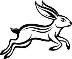 A black and white drawing of a rabbit running vector