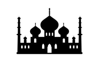 A beautiful silhouette of Islamic mosque with three domes and two minarets vector