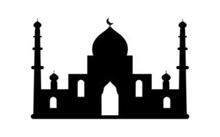 Silhouette of Islamic simple mosque with single domes and two minarets vector