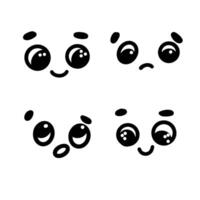 A set hand-drawn illustrations of various cute cartoon faces with different emotions. vector