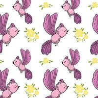 Cute hand drawn bird pattern. Beautiful and cute colorful bird. Pattern. vector