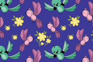 Cute hand drawn bird pattern. vector