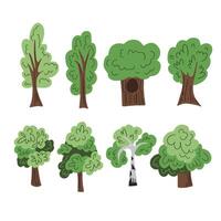 A set of hand-drawn illustrations of various trees. Perfect for creating nature-inspired designs for backgrounds, wallpapers, and textiles vector