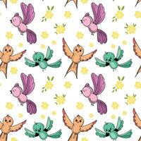 Cute hand drawn bird pattern. Beautiful and cute colorful bird. Pattern. Birds for cards and t-shirts. vector