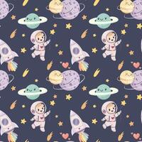 Seamless pattern, cute space baby pattern. Planet and rocket vector