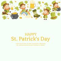 St. patrick's day, background, leprechaun frame, pot of gold, clover vector