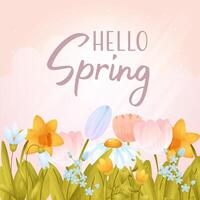 d Colorful spring flowers bloom in a cheerful design celebrating the arrival of spring with vibrant hues , hello spring vector