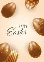 a Happy Easter, 3D chocolate eggs greeting card, Easter on a warm background vector
