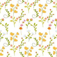 a Colorful floral pattern featuring tulips, lilies, and small wildflowers on a light background creating a vibrant design vector