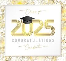 Class of 2025 congrats. Congratulations graduate greeting card design with shiny golden frame vector
