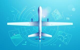 graphic of drone flying with futuristic radar interface for military technology concept vector