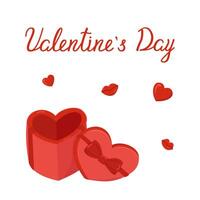 Valentine's Day card. Color image of a box with a gift in the form of a heart. Declaration of love. vector